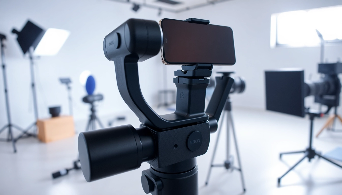 Capture stunning videos with a gimbal stabilizer showcasing its sleek design in action.