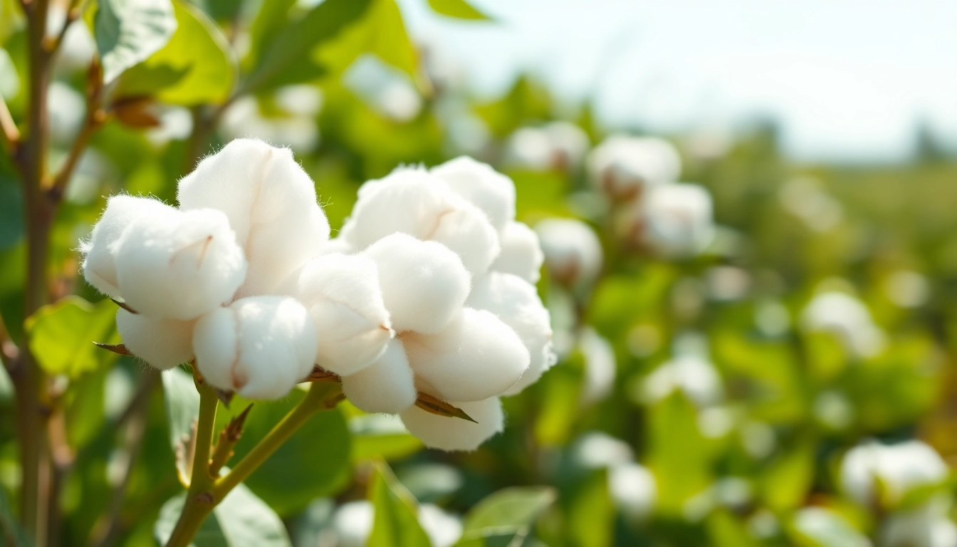 Katoenplanten met zachte katoenbollen in een weelderig groen veld.
