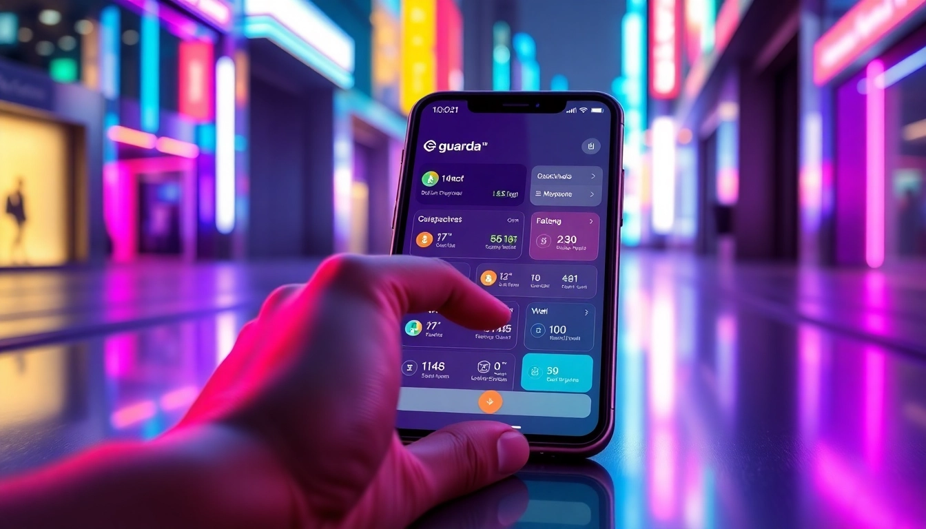 Showcasing the guarda wallet interface on a mobile device with vibrant cryptocurrency icons.
