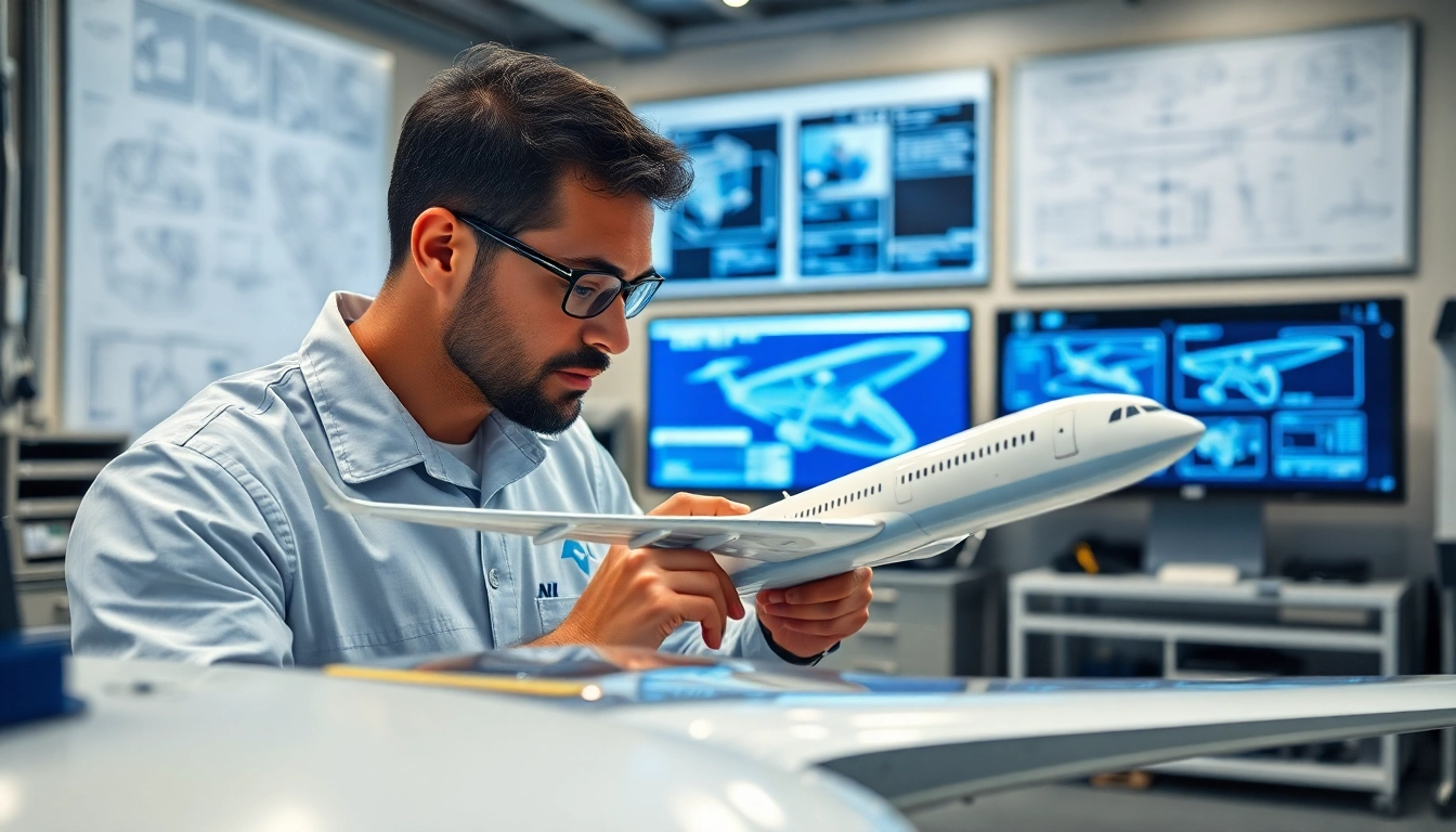 Boeing aircraft model detailed by an aerospace engineer in a high-tech studio.