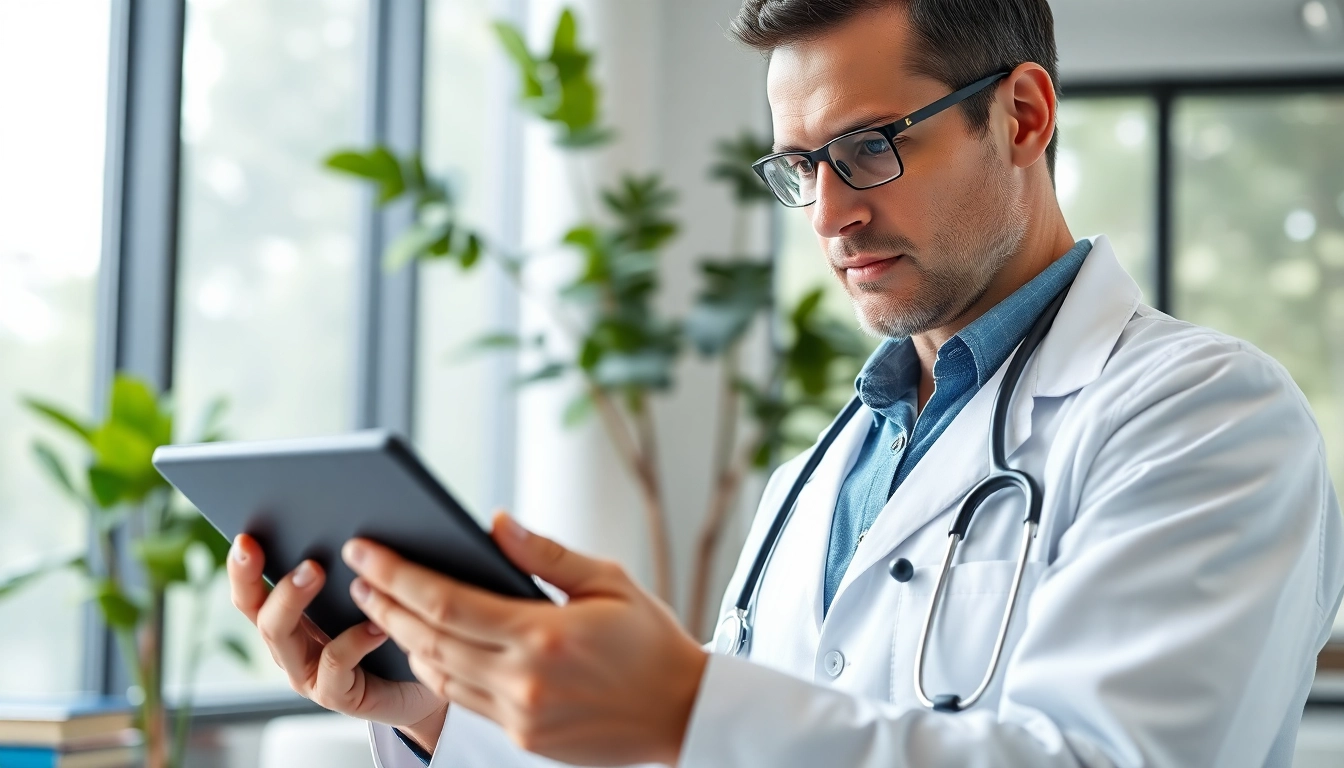 Showcasing a professional using the best eprescribing software in a modern office.