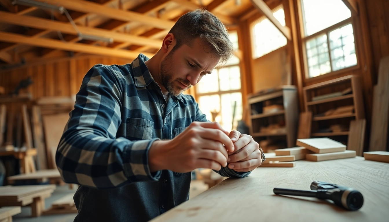Hands-on Carpentry Apprenticeship Near Me in a bright workshop, highlighting craftsmanship and tools.