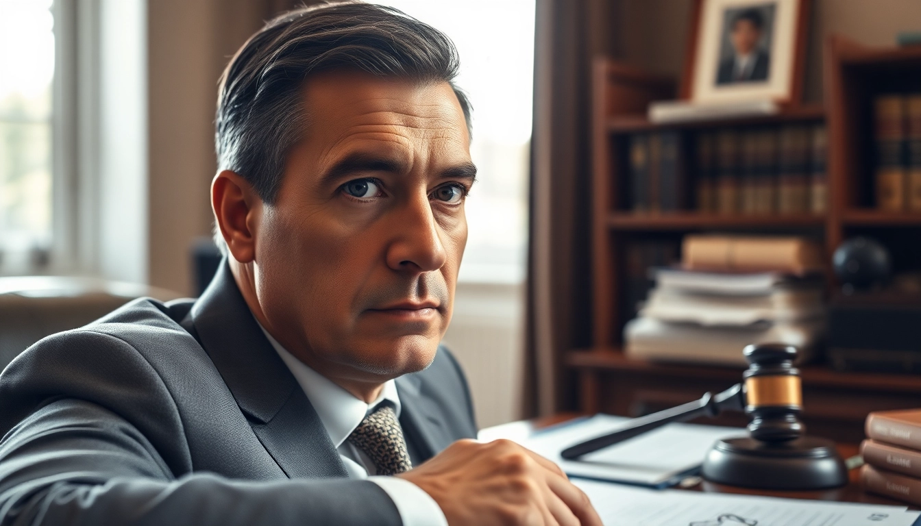 Consulting Divorce Lawyer discussing legal options with a client in an office.